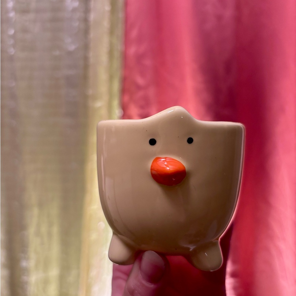 Yellow Chick Ceramic Planter with Orange Beak